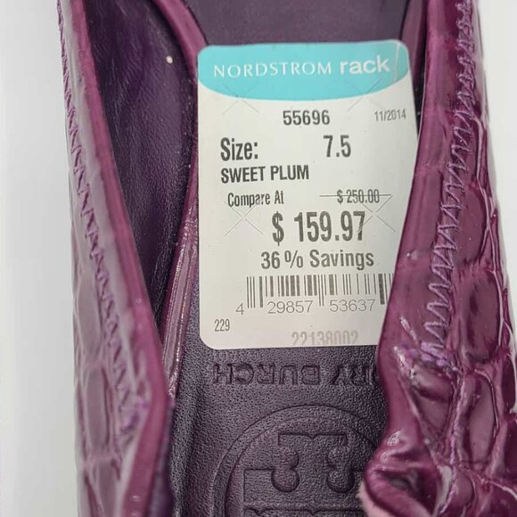 Tory Burch Reva Sweet Plum Leather Croc Embossed Flats NWT!  NEW! 7 1/2 - Picture 2 of 12